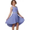 Un Deux Trois Kids'  Glitter Pleated High Low Dress With Belt In Blue