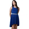 Un Deux Trois Kids'  Glitter Pleated High Low Dress With Belt In Blue