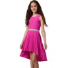 Un Deux Trois Kids'  Glitter Pleated High Low Dress With Belt In Pink