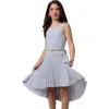 Un Deux Trois Kids'  Glitter Pleated High Low Dress With Belt In Blue