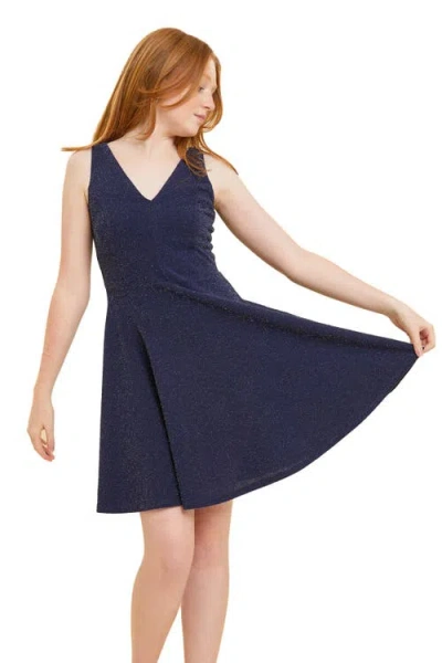 Un Deux Trois Kids'  Glitter Skater Dress In Blue