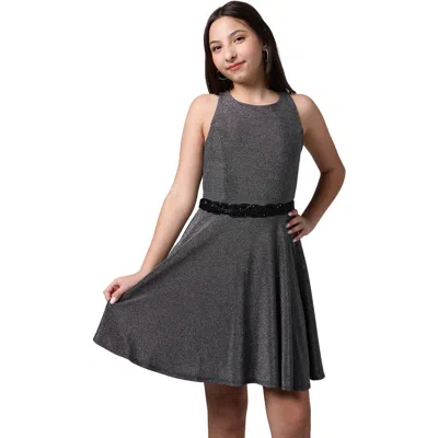 Un Deux Trois Kids'  Glitter Stretch Racerback Dress With Belt In Blue