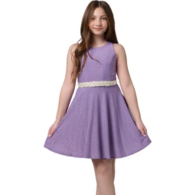 Un Deux Trois Kids'  Glitter Stretch Racerback Dress With Belt In Purple