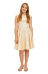 Un Deux Trois Kids' Cap Sleeve Jacquard A-line Dress In Gold