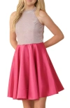 Un Deux Trois Kids' Colorblock Fit & Flare Dress In Fuchsia