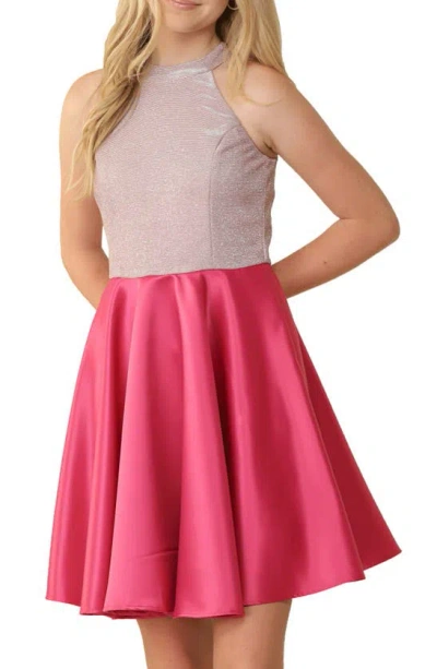 Un Deux Trois Kids' Colorblock Fit & Flare Dress In Fuchsia