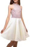 Un Deux Trois Kids' Colorblock Fit & Flare Dress In Ivory