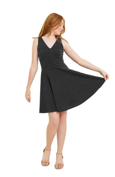 Un Deux Trois Kids' Glitter Fit & Flare Party Dress In Black