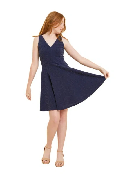 Un Deux Trois Kids' Glitter Fit & Flare Party Dress In Navy