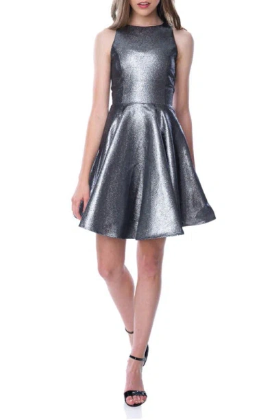 Un Deux Trois Kids' Metallic Fit & Flare Dress In Silver