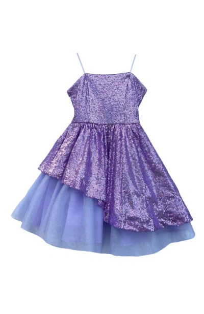 Un Deux Trois Kids' Peekaboo Sequin Party Dress In Lilac