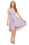 Un Deux Trois Kids' Pleated High-low Party Dress In Lilac