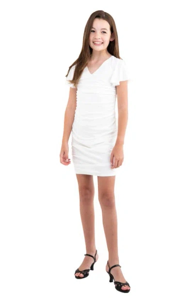 Un Deux Trois Kids' Girl's Fitted Ruched Dress In Ivory