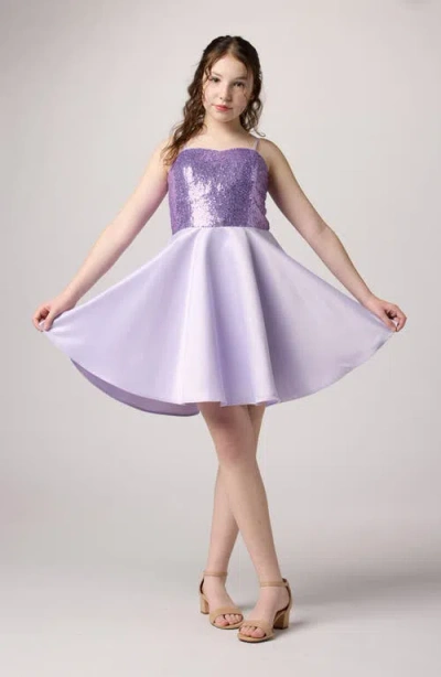 Un Deux Trois Kids' Girl's Sequin & Satin Combo Dress In Lilac