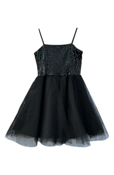 Un Deux Trois Kids' Sequin & Tulle Party Dress In Black