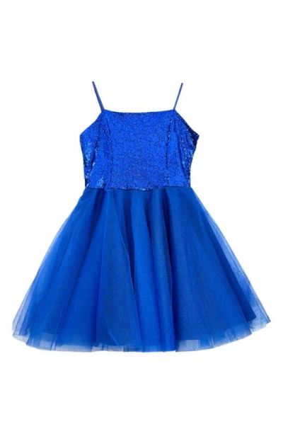 Un Deux Trois Kids' Sequin & Tulle Party Dress In Cobalt