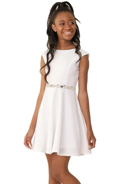 Un Deux Trois Kids' Textured Cap Sleeve Dress In Ivory