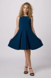 Un Deux Trois Kids' Textured Racerback Fit & Flare Dress In Steel