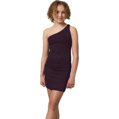 Un Deux Trois Kids'  One Shoulder Mini Glitter Dress In Purple