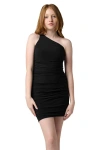 Un Deux Trois One Shoulder Ruched Dress In Black