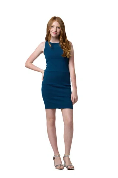 Un Deux Trois Kids'  Panel Stretch Fitted Dress In Blue