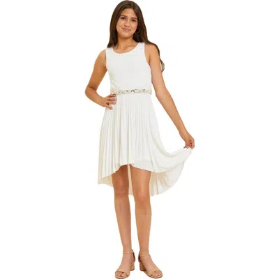 UN DEUX TROIS UN DEUX TROIS PLEATED HIGH LOW DRESS WITH BELT