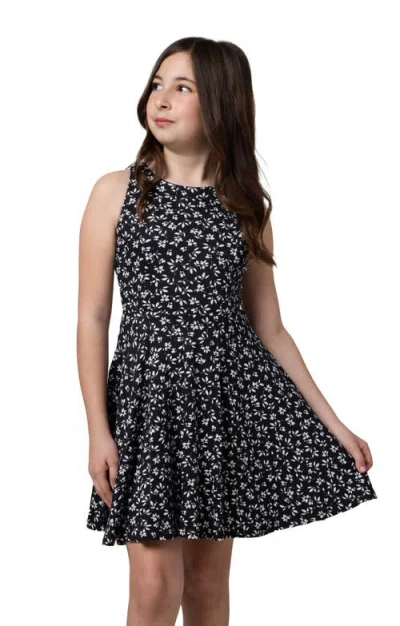 Un Deux Trois Kids'  Printed Textured Racerback Dress In Black