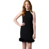 Un Deux Trois Girl's Halter Faux Feather Trim Dress In Black