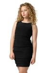 Un Deux Trois Kids'  Ruched Fitted Tank Dress In Black