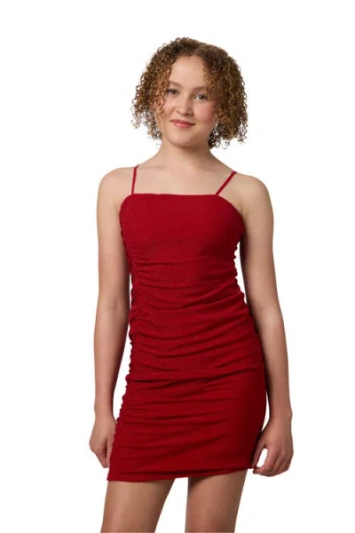 Un Deux Trois Kids'  Ruched Sleeveless Glitter Dress In Red