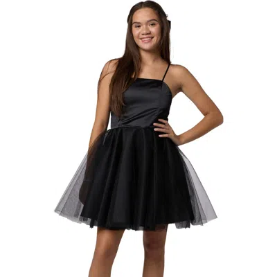 Un Deux Trois Kids'  Satin And Tulle Party Dress In Black