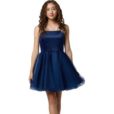 Un Deux Trois Kids'  Satin And Tulle Party Dress In Blue