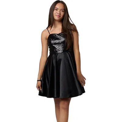 Un Deux Trois Kids'  Sequin And Satin Party Dress In Black