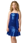 Un Deux Trois Kids' Sequin Tiered Party Dress In Blue