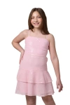 Un Deux Trois Kids'  Sequin Bow Back Tiered Dress In Pink