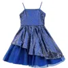 Un Deux Trois Girl's Sequined Peek-a-boo Tulle Dress In Navy