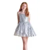 Un Deux Trois Girl's Sequined Peek-a-boo Tulle Dress In Gray