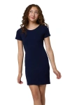 Un Deux Trois Short Sleeve Dress With Sleeve Insert In Blue