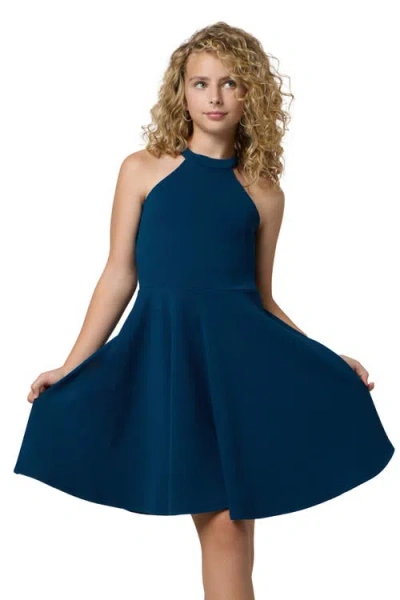 Un Deux Trois Kids'  Skater Halter Dress In Blue