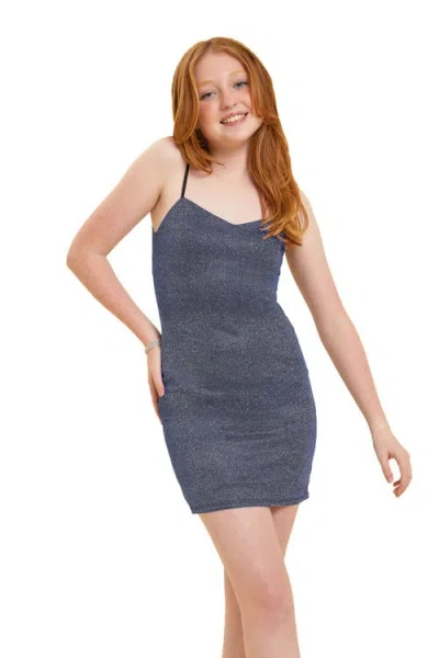 Un Deux Trois Kids'  Sleeveless Glitter Fitted Dress In Navy