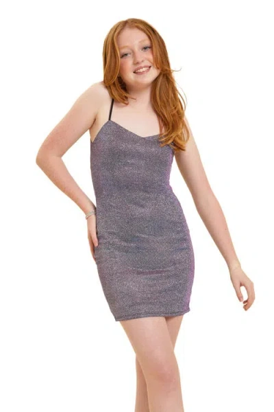 Un Deux Trois Kids'  Sleeveless Glitter Fitted Dress In Blue