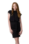Un Deux Trois Stretch Crepe Dolman Dress With Belt In Black