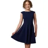 Un Deux Trois Textured Cap Sleeve Dress In Navy