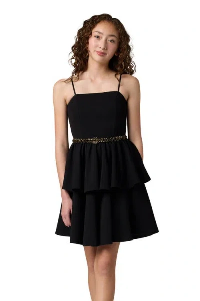UN DEUX TROIS UN DEUX TROIS TIERED DRESS WITH RHINESTONE BELT