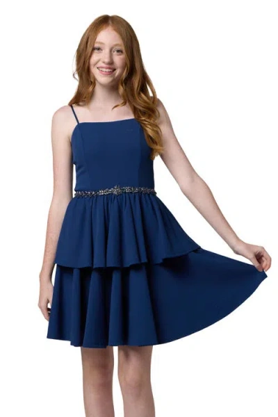 UN DEUX TROIS UN DEUX TROIS TIERED DRESS WITH RHINESTONE BELT