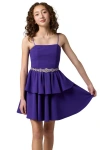 Un Deux Trois Girl's Tiered Dress W/ Embellished Belt In Purple