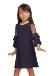 Un Deux Trois Kids'  Tiered Sleeeve Dress In Blue