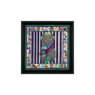 Un Poco British Shorthair Cat Framed Silk Scarf In Multi
