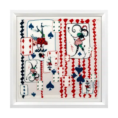 Un Poco Framed Silk Art Red Playing Cards