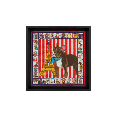 Un Poco French Bulldog Framed Silk Scarf In Multi